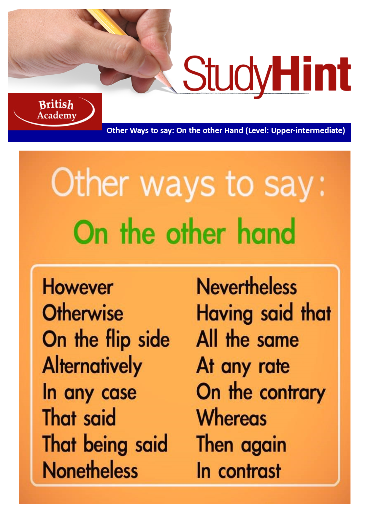 Other Ways To Say On The Other Hand British Academy